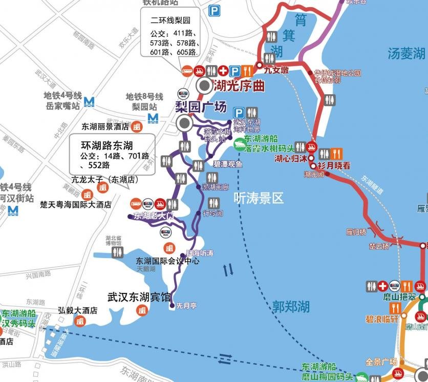 东湖听涛景区游玩路线图 这份导览图值得收藏