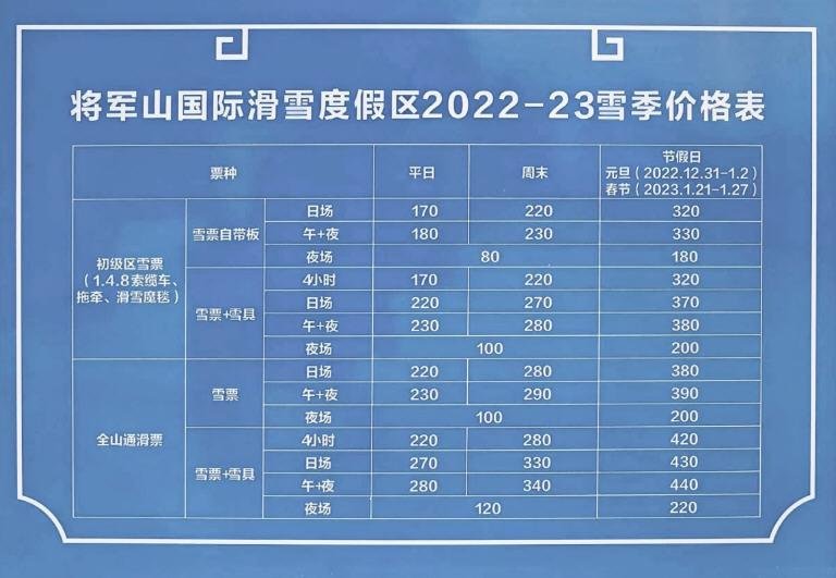 阿勒泰将军山滑雪场门票价格2023